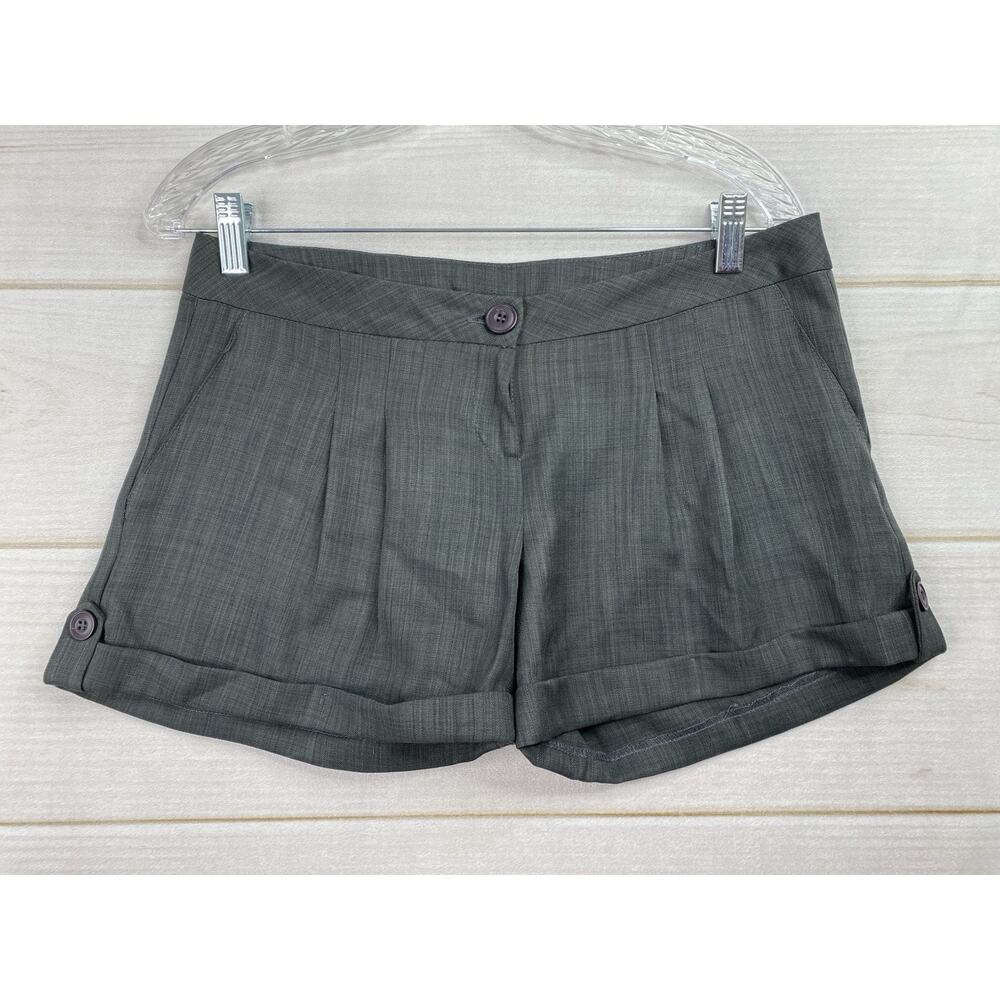 Y2K Xi Pleated Shorts Womens L Gray Cuffed Preppy Flowy Low Rise Made in USA NWT